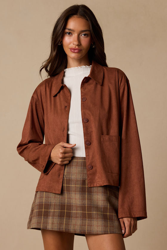 Hilary Brown Suede Collared Jacket