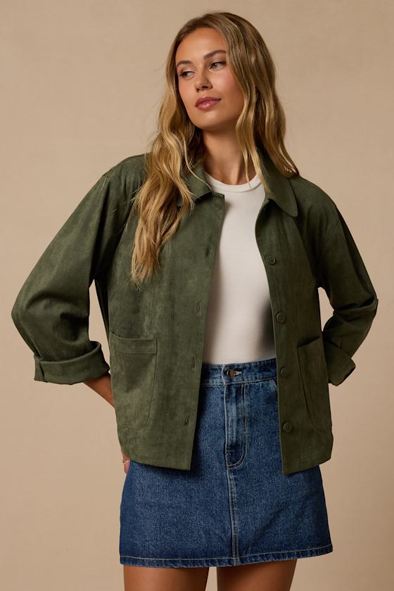 Hilary Olive Suede Collared Jacket