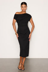 Janine Black Asymmetrical Midi Dress