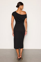 Janine Black Asymmetrical Midi Dress