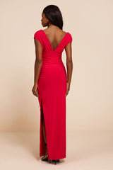 Ula Red Jersey Knit Column Maxi Dress