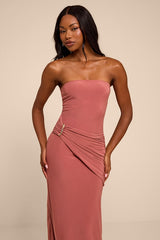 Shiloh Rose Pink Jersey Knit Column Maxi Dress