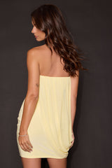 Bryer Light Yellow Mesh Overlay Mini Dress