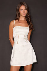 Elin White Floral Jacquard Lace-Up Mini Dress