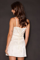 Elin White Floral Jacquard Lace-Up Mini Dress