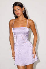 Elin Lavender Floral Jacquard Lace-Up Mini Dress