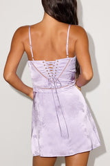 Elin Lavender Floral Jacquard Lace-Up Mini Dress