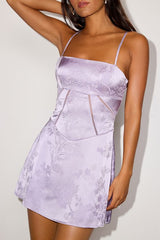 Elin Lavender Floral Jacquard Lace-Up Mini Dress
