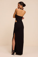 Irisa Black Crepe Knit Column Maxi Dress