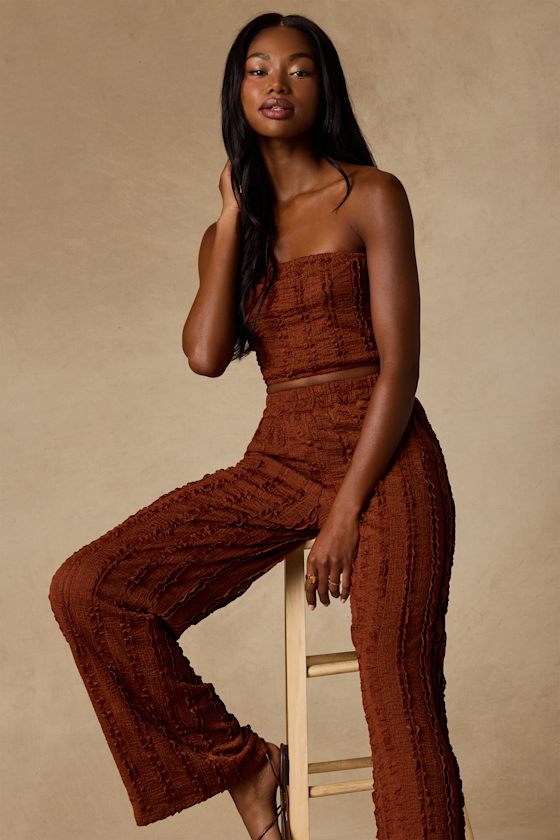 Shayne Rust Brown Textured Two-Piece Jumpsuit