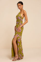Nikina Chartreuse Floral Halter Maxi Dress