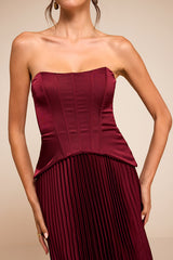 Makani Wine Red Satin Bustier Maxi Dress