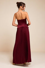 Makani Wine Red Satin Bustier Maxi Dress