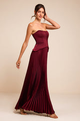 Makani Wine Red Satin Bustier Maxi Dress