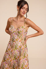 Emmaline Cream Multi Jacquard Lace-Up Midi Dress