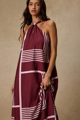 Rio Burgundy and Pink Abstract Print Shift Maxi Dress