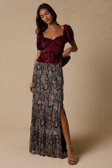Dimitria Black Multi Floral Lurex Maxi Skirt