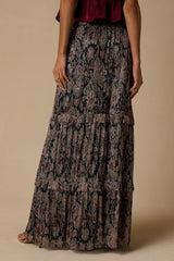 Dimitria Black Multi Floral Lurex Maxi Skirt