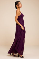 Corella Plum Pleated Backless Maxi Dress
