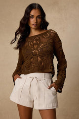 Sylvette Ivory Tie-Front High-Waisted Shorts