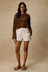 Sylvette Ivory Tie-Front High-Waisted Shorts