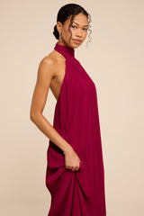Marta Dark Magenta Pleated Backless Maxi Dress