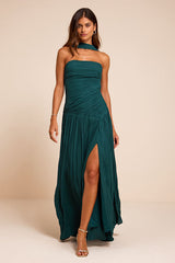 Nellie Teal Pleated Maxi Dress and Scarf Set