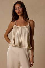 Caspian Cream Satin Pleated Cami Top