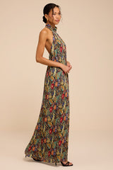 Marta Multi Floral Pleated Backless Maxi Dress