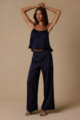 Caspian Navy Satin Pleated Cami Top
