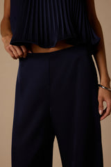 Caspian Navy Satin Wide-Leg Pants