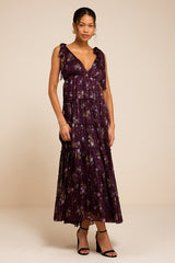 Daylin Plum Floral Tie-Strap Midi Dress