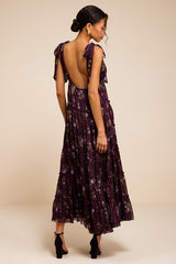Daylin Plum Floral Tie-Strap Midi Dress