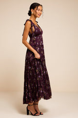 Daylin Plum Floral Tie-Strap Midi Dress