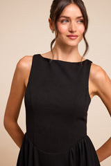 Kenly Black Boat Neck Cutout Midi Dress