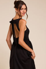 Kenly Black Boat Neck Cutout Midi Dress
