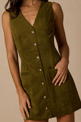 Danny Olive Suede Button-Front Mini Dress