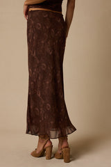 Myette Brown Floral Mesh Midi Skirt