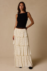 Deedee Ivory Polka Dot Tiered Maxi Skirt
