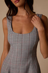 Maddison Grey Multi Plaid Skater Mini Dress