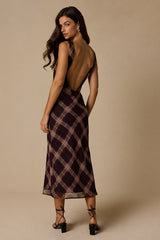Violetta Black Multi Plaid Backless Midi Dress