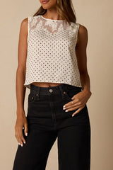 Yanna Ivory Polka Dot Lace Tank Top