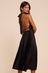 Rhoda Black Satin Halter Midi Dress