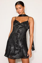 Aydah Black Floral Burnout Slip Mini Dress and Scarf Set