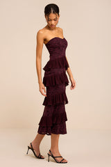 Mariena Plum Lace Tiered Midi Dress