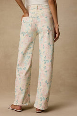 Sydnee Cream Multi Floral Wide-Leg Jeans