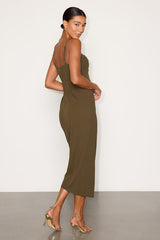 Always Turning Heads Olive Bustier Tulip Midi Dress