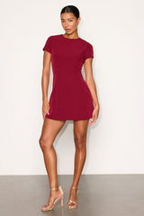 Renetta Burgundy Ponte Knit Short Sleeve Mini Dress