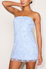 Grecia Light Blue Sequin Strapless Mini Dress