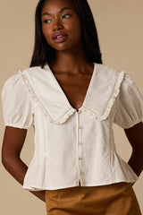 Jae White Cotton Peter Pan Collar Top